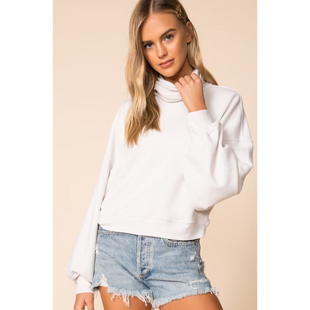 AGOLDE White Cotton Balloon Sleeve Turtleneck Sweatshirt Small
